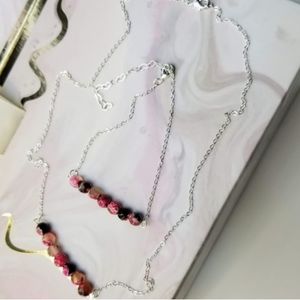 Fuchsia Fire Agate Gem Sterling Silver Necklace and Bracelet Set